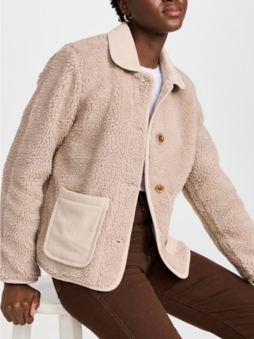 Alex Mill Sherpa Work Jacket M Rust Brown Corduroy Trim Teddy Fleece